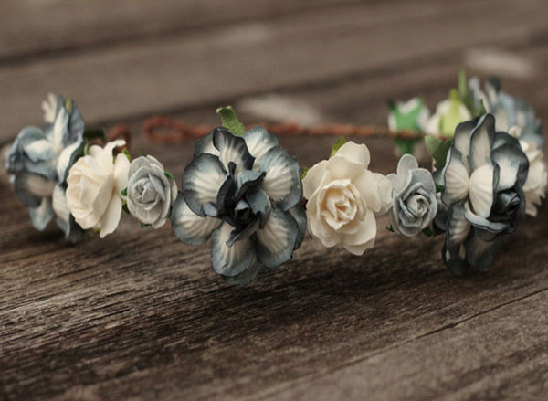 White and Gray Wedding Flower Crown Headband 